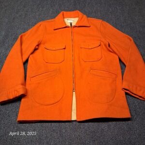 Vintage Melton 70s Hunting Jacket Wool Flannel Blaze Orange Full Zip Size Medium